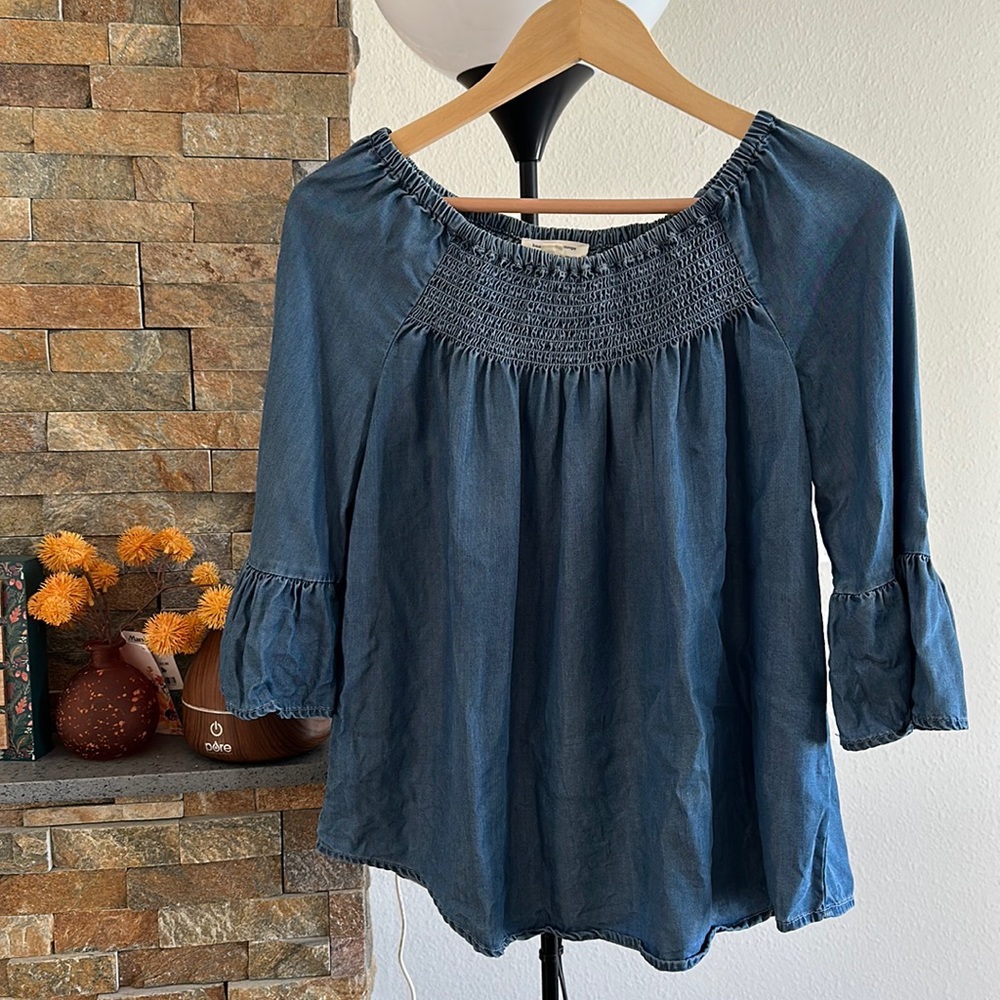 Flowy Long Sleeve Denim Top
